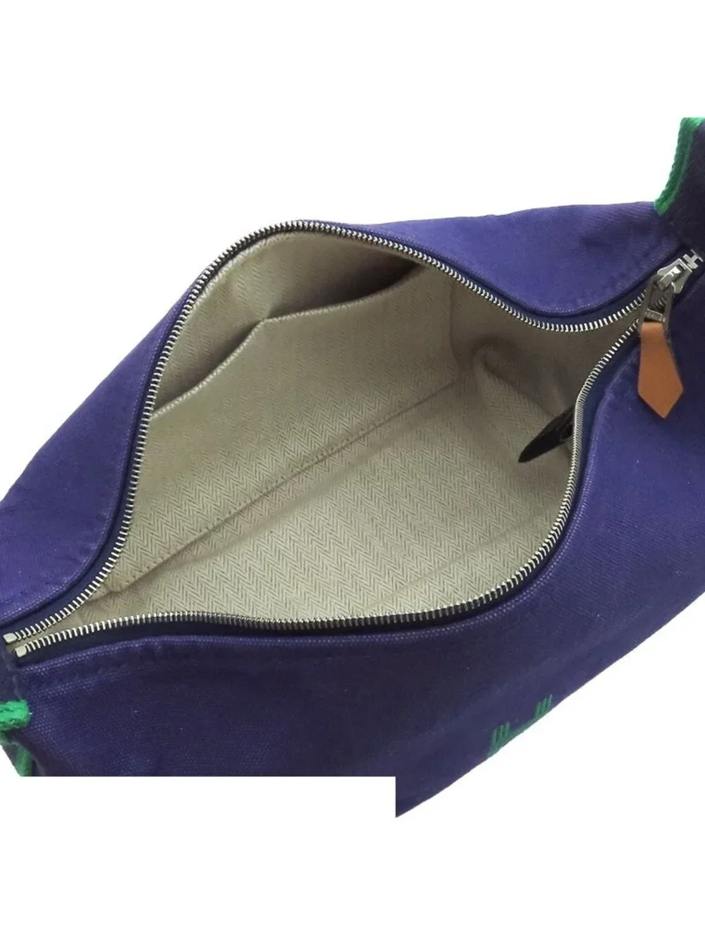 Hermes Brid-a-brac PM Marine Blue Green Silver Cotton Canvas Bath Pouch Handbag